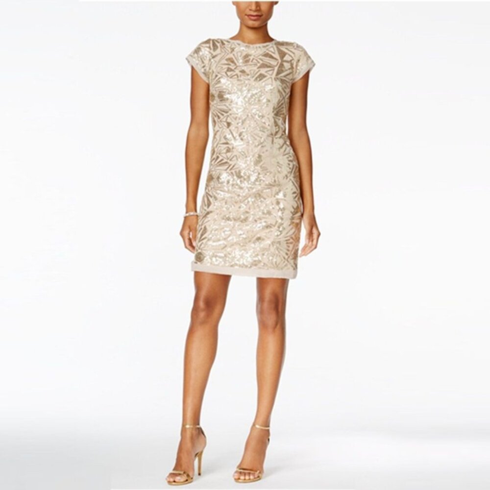 Vince Camuto Sequin Short Sleeve Shift Dress